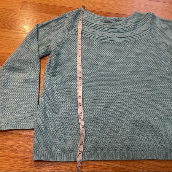 Women's Pullover Sweater Boat Neck Cable Yoke Tuck-Stitch Teal Acrylic Lg Soft - Picture 6 of 7